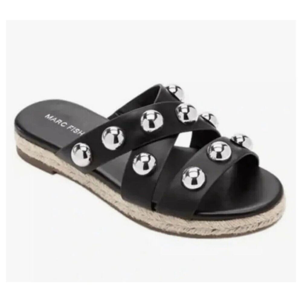 Marc Fisher Womens Studded Crisscross Strap Prisca Slide Sandals Black Size 6.5M